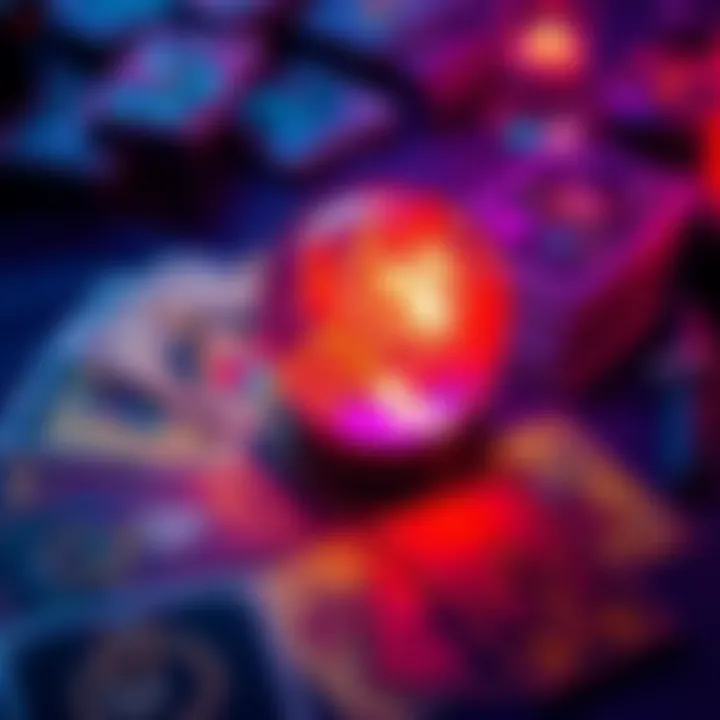 A colorful Tarot card spread with a glowing crystal ball, inviting new clients to participate in free readings.