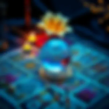 A colorful tarot card spread with a crystal ball and floral decorations, inviting people to participate in free readings.