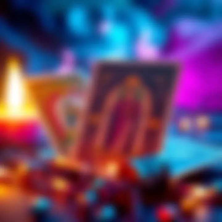 A colorful graphic featuring tarot cards and musical notes, inviting people to comment their favorite song for a chance to win a tarot reading.