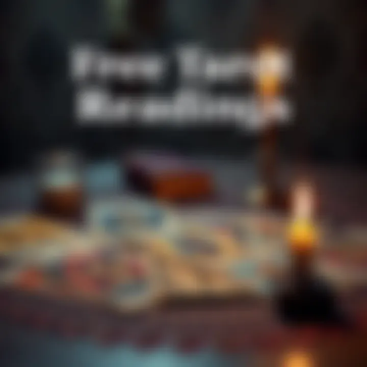 A tarot card spread with colorful cards and a candle on a table