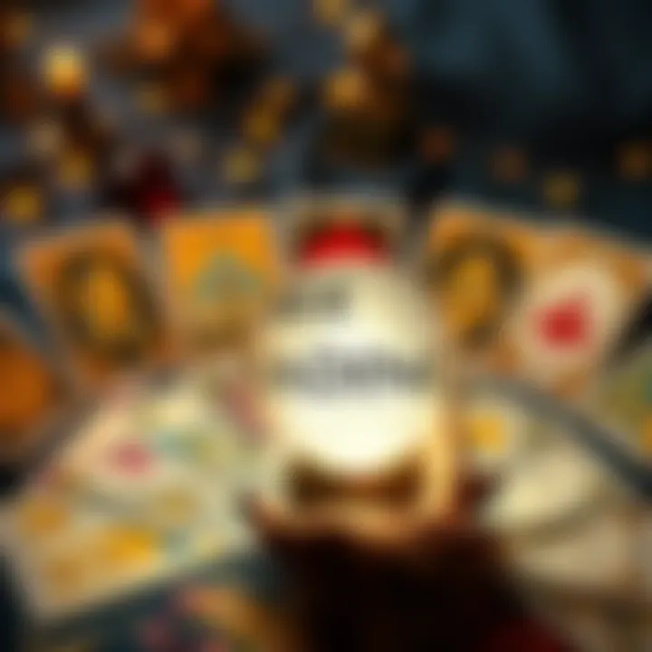 A colorful tarot card spread with a glowing crystal ball, inviting people to participate in free tarot readings.