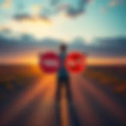 A person standing at a crossroads holding a yes and no sign, symbolizing decision-making in life.