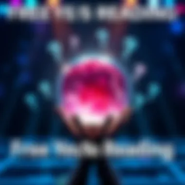 A crystal ball glowing with light surrounded by question marks. People asking questions for guidance.