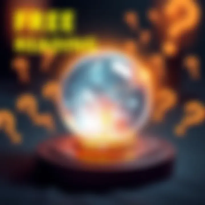 A crystal ball with glowing light surrounded by question marks, signifying a yes/no reading offer