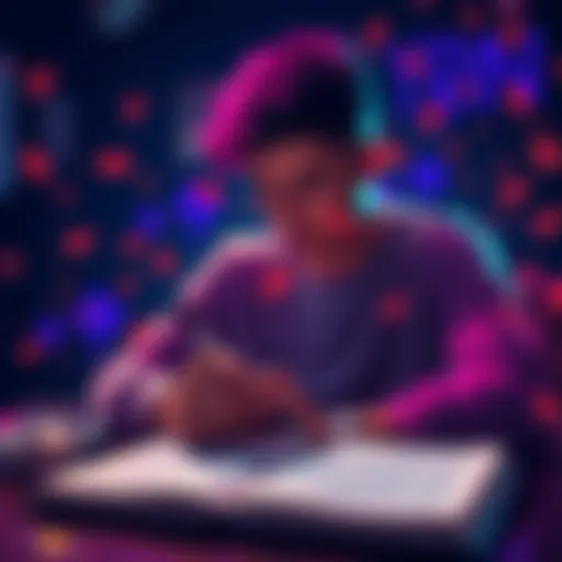 A person contemplating their goals with a notebook and a pen, inviting others to share their manifestations for guidance.