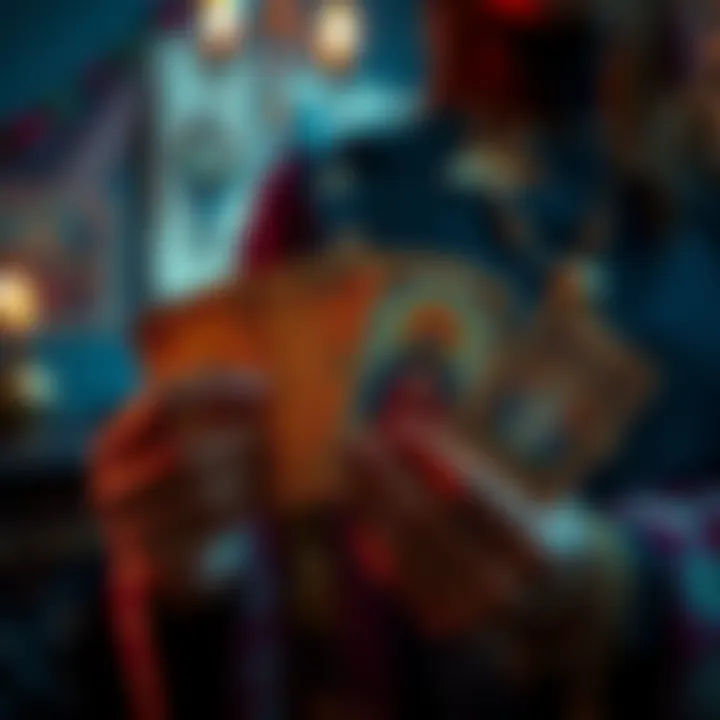 A tarot reader displaying tarot cards with a focus on offering free Yes/No readings to community members.