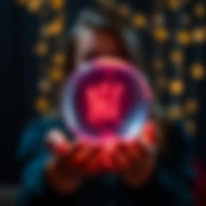 A person holding a crystal ball, inviting questions for free yes or no readings tonight