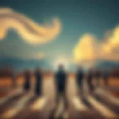 A group of people standing at a crossroads, contemplating different paths representing choices in life.