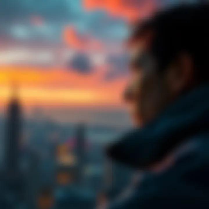 Individual gazes at a city skyline, contemplating their sense of freedom amidst societal changes.