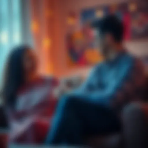 Two people discussing their views on relationship freedom in a cozy setting