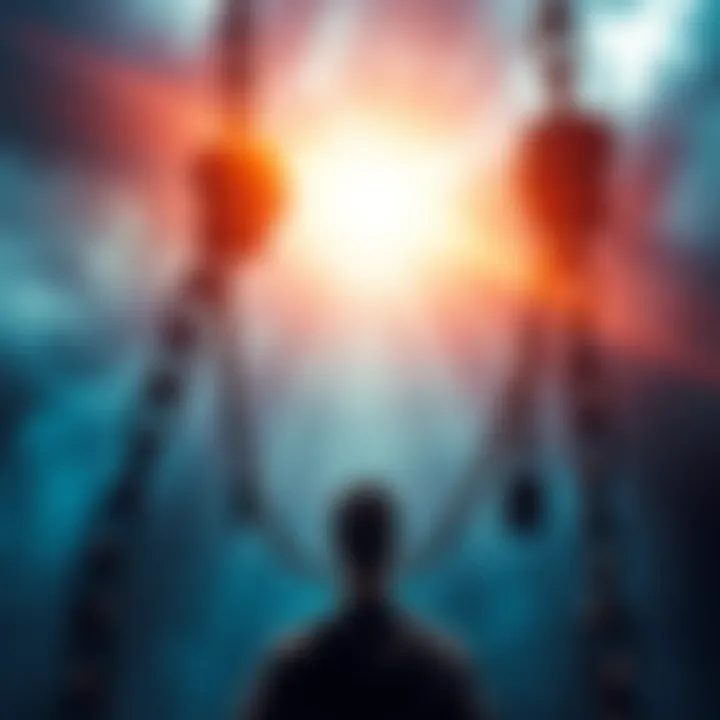 A figure emerging from chains in a bright light, symbolizing freedom and self-realization