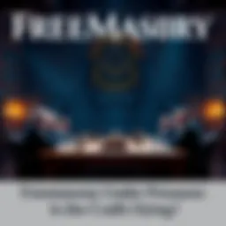 A group of Freemasons sitting at a table during a lodge meeting, discussing serious topics