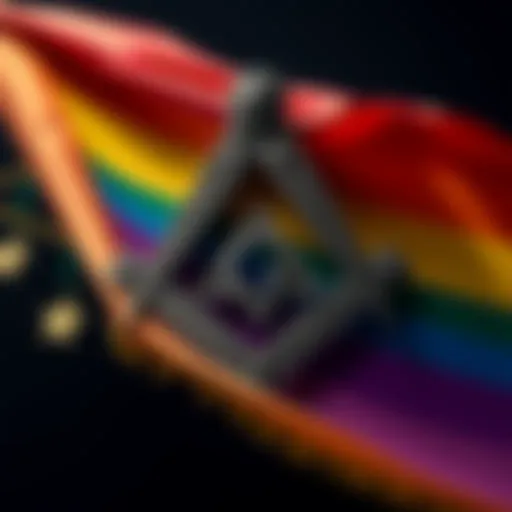 A Freemason symbol alongside a rainbow flag, representing LGBTQ+ inclusion in Freemasonry.