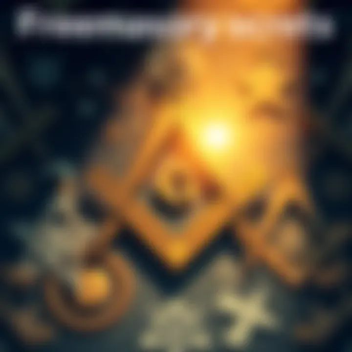 Freemason Symbolism An illustration showing Freemason symbols with a focus on a compass and square, representing the organizationโs teachings.
