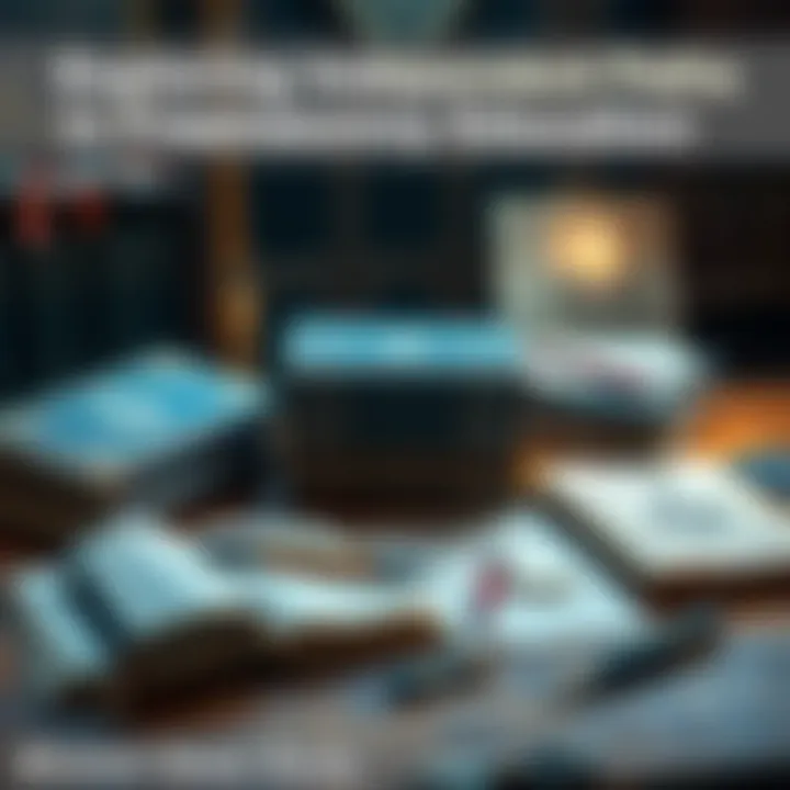 A collection of Freemasonry books, papers, and tools on a wooden table, symbolizing independent study