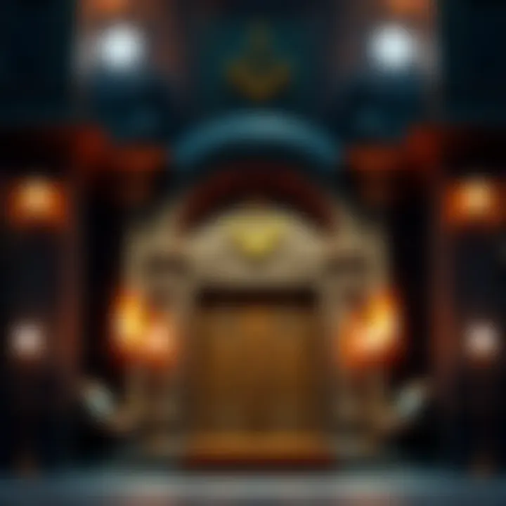 The entrance of a historical Freemasonry hall in Mumbai, showcasing its architectural details and symbolic elements.