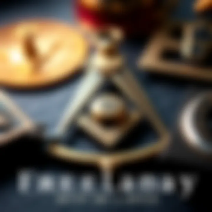 A close-up of Masonic symbols including a compass and square, representing secrecy and elite control over society.
