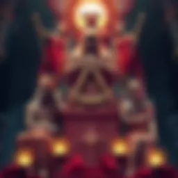 A depiction of Freemasonry symbols with ancient worship imagery, including Baal, Osiris, and Tammuz figures surrounding a Masonic emblem.