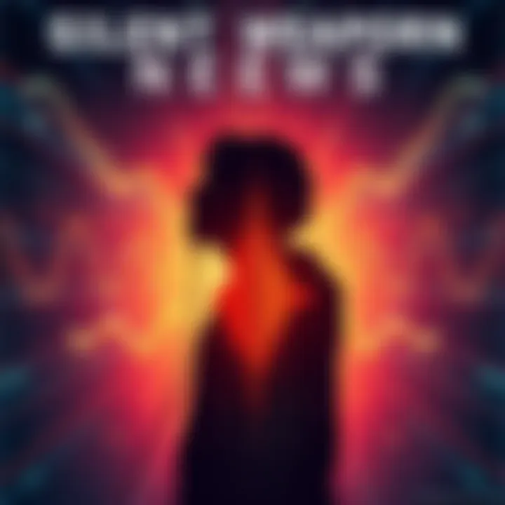 An abstract illustration showing sound waves and a silhouette of a person in distress, symbolizing the impact of frequency weapons on the mind.