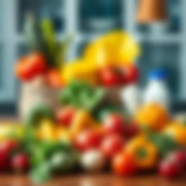 Fresh food choices for mental health An arrangement of fresh vegetables and fruits on a table, symbolizing healthy dietary options for mental well-being