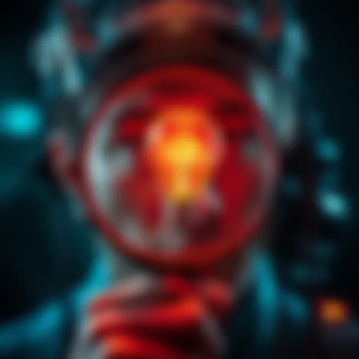 A person looking through a magnifying glass at a light bulb, symbolizing new insights and understanding of concepts.