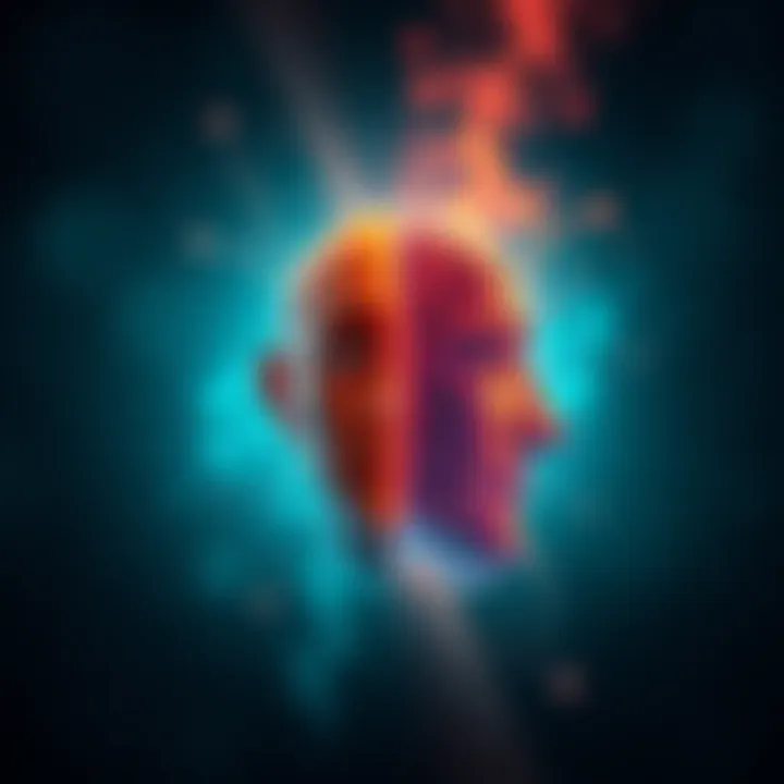 A split diagram showing the contrasting ideas of Freud and Jung about the unconscious mind, with Freud on one side emphasizing repression and Jung on the other highlighting collective unconscious.