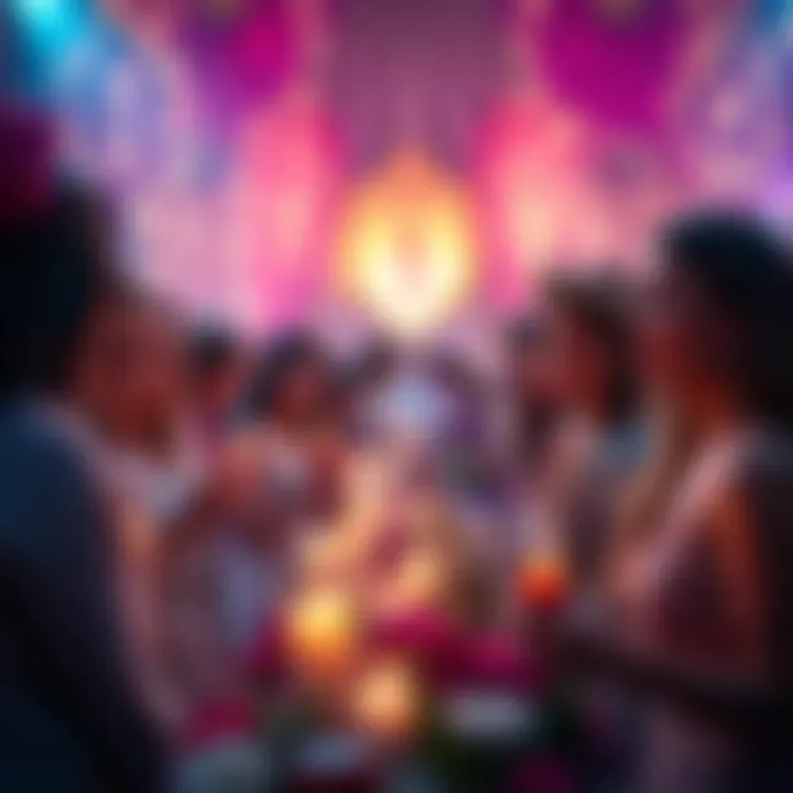 A vibrant gathering honoring women with flowers and candles, celebrating love and the sacred feminine