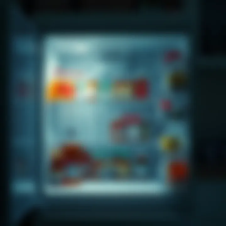 A refrigerator filled with medical vials and labels indicating dangerous diseases, set against a dark kitchen background.