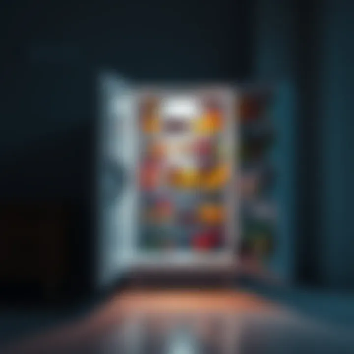 A refrigerator with its door open, showing various food items inside, symbolizing unexpected discoveries about consciousness.