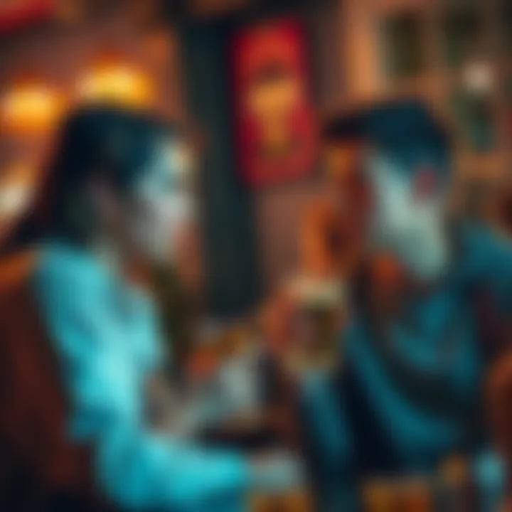 A concerned friend talks to another friend about the dangers of underage drinking, with drinks in hand, showing concern in their expression.