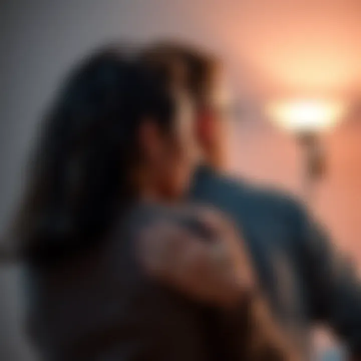 A person with a comforting hand on a friend's shoulder, showing support during a tough time