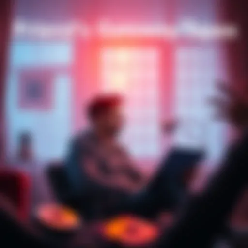 A person sitting in a peaceful room, listening to audio tapes with a look of focus and contemplation, exploring their mind and self.