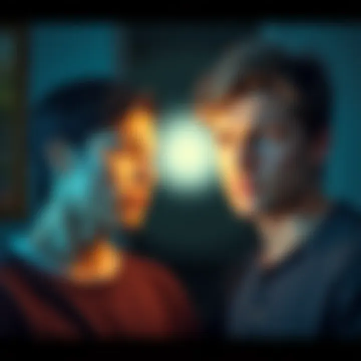 A person looks concerned as their friend appears to look into their mind, with a faint glow around the friend’s head suggesting psychic abilities.