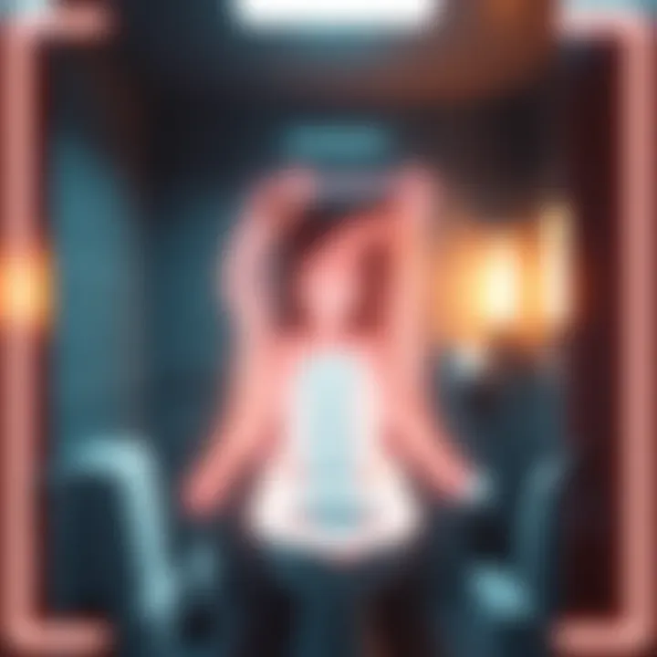 A gentle spirit appears in a bathroom at work, smiling and radiating positive energy, with a warm glow surrounding it.