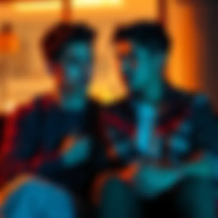 Two friends sitting together, one looks concerned while the other listens intently, illustrating a serious conversation about loyalty and honesty