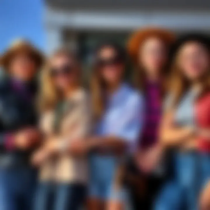 A group of friends wearing similar outfits and accessories, showcasing how admiration influences personal style.