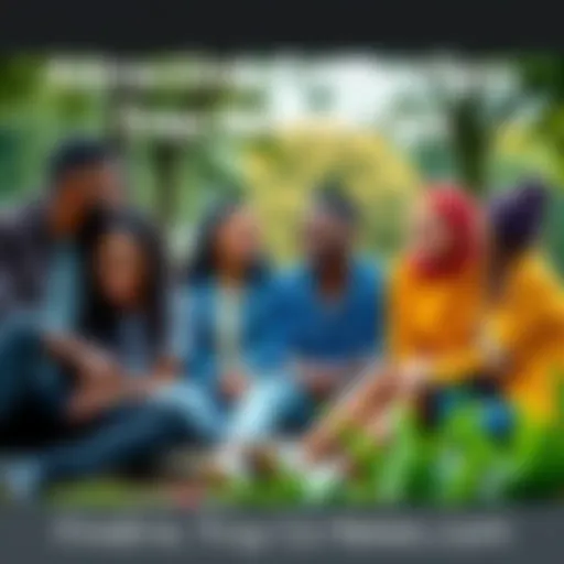 A diverse group of friends sitting in a park, sharing laughs and enjoying each other's company, symbolizing true friendships.
