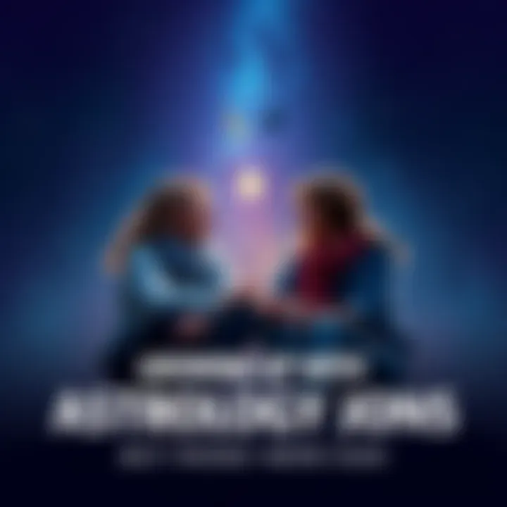 Two friends sitting together, discussing their astrology signs with a starry background.