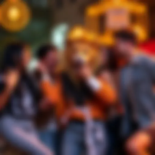 A group of friends with one wearing a lion-themed outfit, celebrating with laughter and joy, representing the fun bond with Leos.