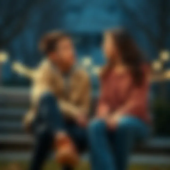 Two friends sitting on a bench, one looks surprised and emotional while the other expresses their feelings, showing a close bond.