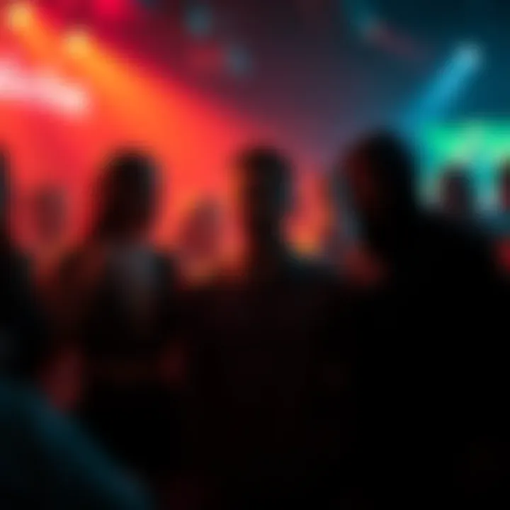 Friends in a Dream A group of friends in a club, suddenly turning into shadowy figures, showing fear and confusion as the dreamer realizes they are in a dream.