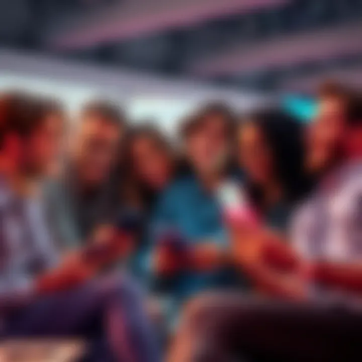 A group of friends sharing a laugh while looking at a funny post on their phones