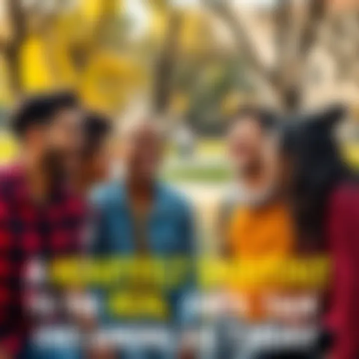 A diverse group of friends laughing together in a park, showcasing genuine connections and support