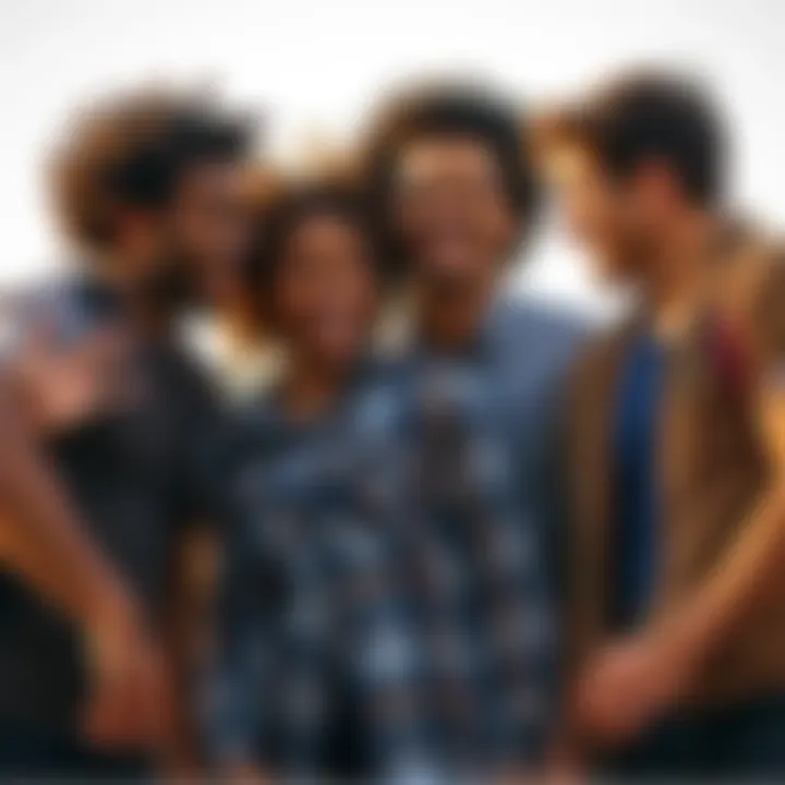 A diverse group of friends sharing a joyful moment outdoors, showcasing their close bond