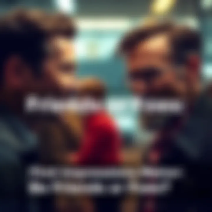 Two people meeting for the first time, showing different expressions of friendliness and suspicion.