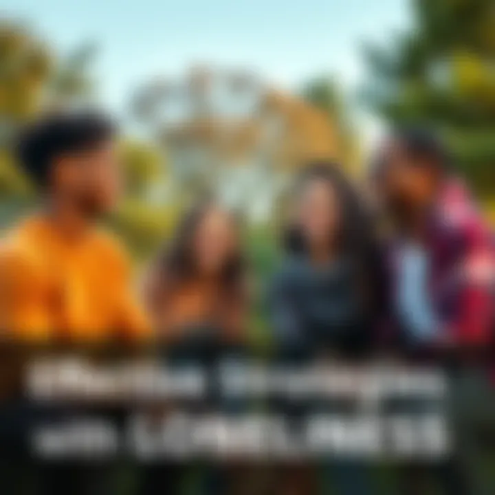 A diverse group of friends laughing and talking in a park, symbolizing connection and community