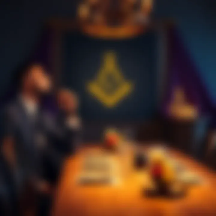 Friendship Invitation to Freemasonry A person sitting at a dining table, contemplating inviting a friend to join Freemasonry, with Masonic symbols subtly in the background.