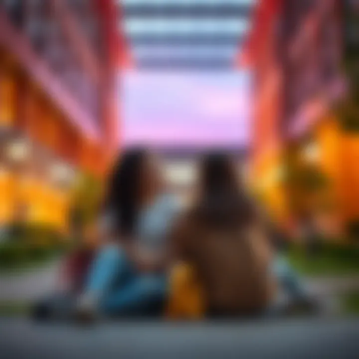 Two friends sitting together on a university campus, sharing a moment of reassurance and connection during the academic year.