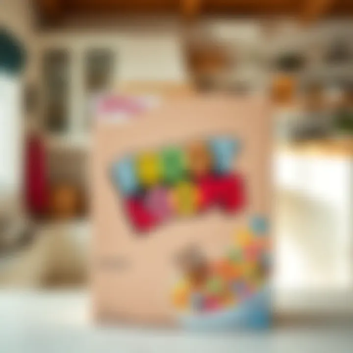 A colorful Froot Loops cereal box featuring the original logo and a playful cartoon character, set against a bright kitchen background.