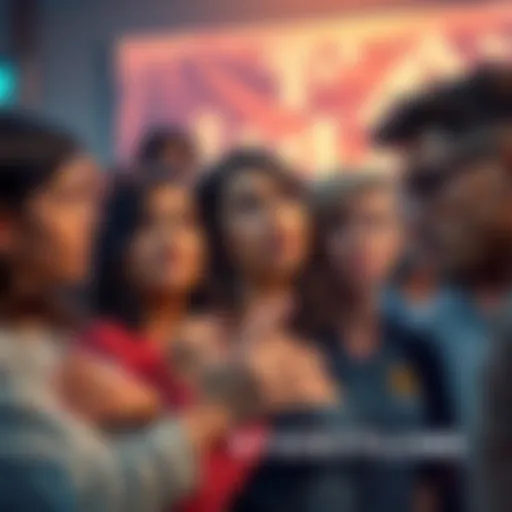 A group of upset fans discussing the unrealistic new storyline of a TV show, with expressions of disbelief and frustration.